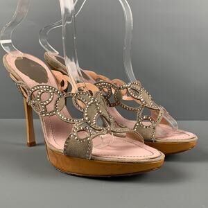 RENE CAOVILLA Size 10.5 Grey Pink Suede Cut Out Platform Sandals